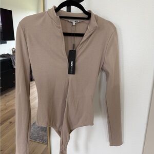 Fashion Nova Taupe Long-Sleeve Bodysuit